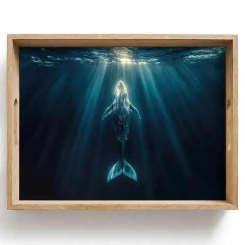Walvis - Water - Zonnestralen - Blauw Dienblad Rechthoek middel -z3d_shopping