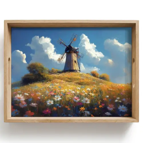 Windmolen - Heuvel - Bloemen - Kleurrijk Dienblad Rechthoek middel -z3d_shopping