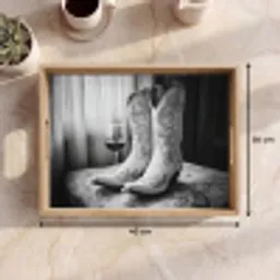 Wijn - Cowboylaarzen - Raamlicht - Wit Dienblad Rechthoek middel -USP_Formaat