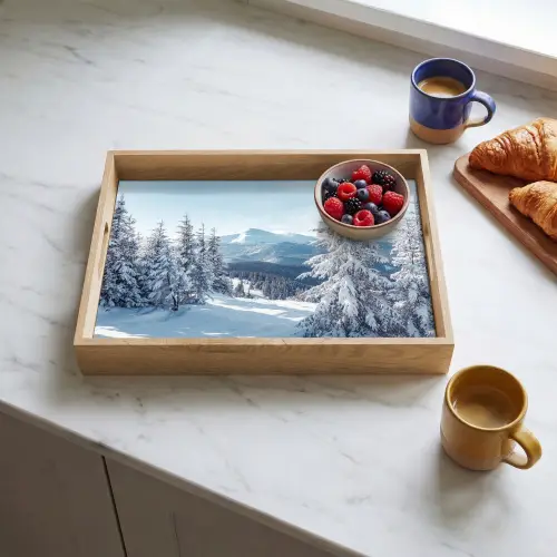 Winterlandschap - Natuur - Berg - Bomen - Sneeuw Dienblad Rechthoek middel -sfeer2