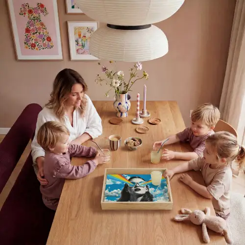 Vrouw - Bril - Regenboog - Wolken Dienblad Rechthoek middel -sfeer4