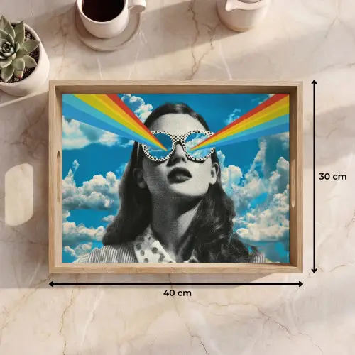 Vrouw - Bril - Regenboog - Wolken Dienblad Rechthoek middel -USP_Formaat