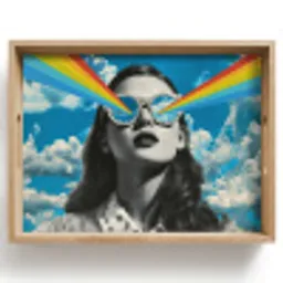 Vrouw - Bril - Regenboog - Wolken Dienblad Rechthoek middel -z3d_shopping