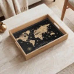 Wereldkaart - Beige - Zwart Dienblad Rechthoek middel -sfeer1