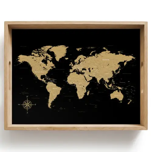 Wereldkaart - Beige - Zwart Dienblad Rechthoek middel -z3d_shopping