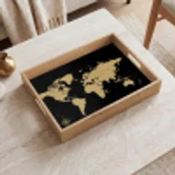Wereldkaart - Beige - Zwart Dienblad Rechthoek middel -sfeer1