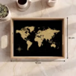 Wereldkaart - Beige - Zwart Dienblad Rechthoek middel -USP_Formaat