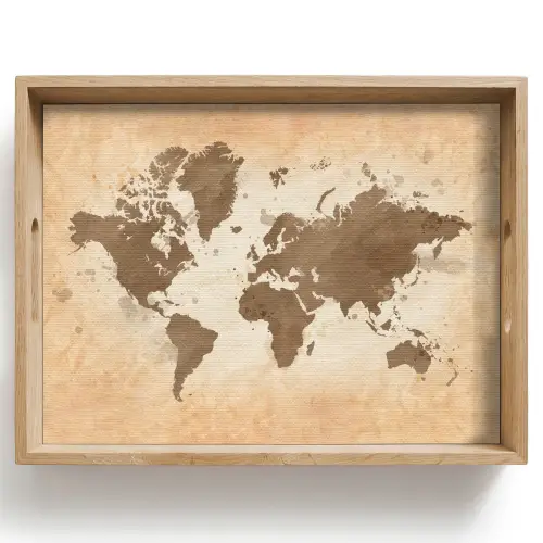 Wereldkaart - Beige - Bruin Dienblad Rechthoek middel -z3d_shopping
