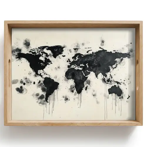 Wereldkaart - Zwart - Inkt Dienblad Rechthoek middel -z3d_shopping