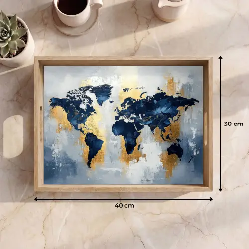 Wereldkaart - Blauw - Abstract Dienblad Rechthoek middel -USP_Formaat