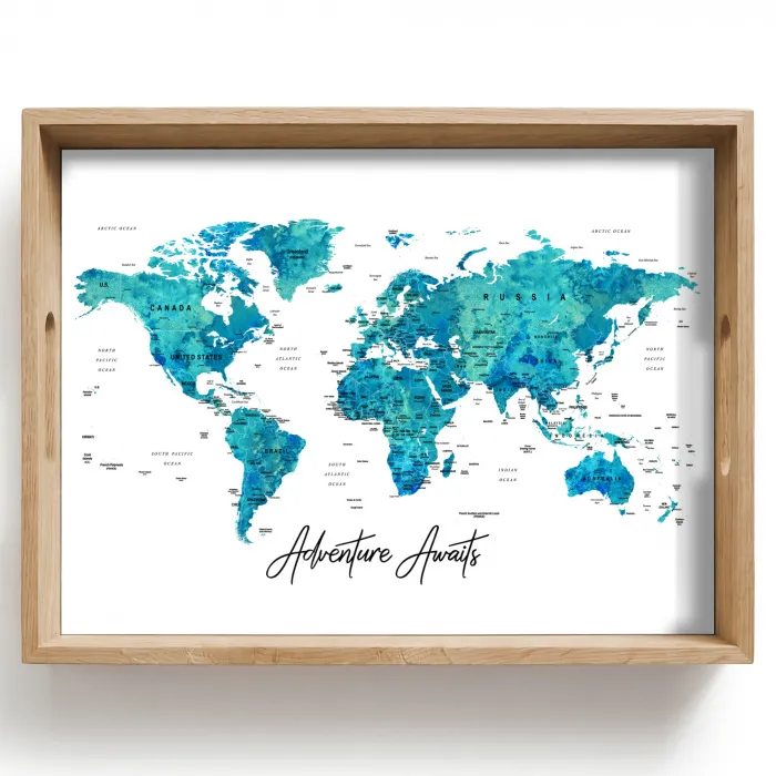 Wereldkaart - Blauw - Kleurrijk Dienblad Rechthoek middel -z3d_shopping