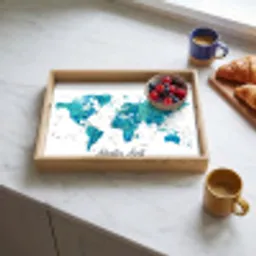 Wereldkaart - Blauw - Kleurrijk Dienblad Rechthoek middel -sfeer2
