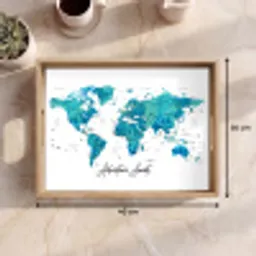 Wereldkaart - Blauw - Kleurrijk Dienblad Rechthoek middel -USP_Formaat