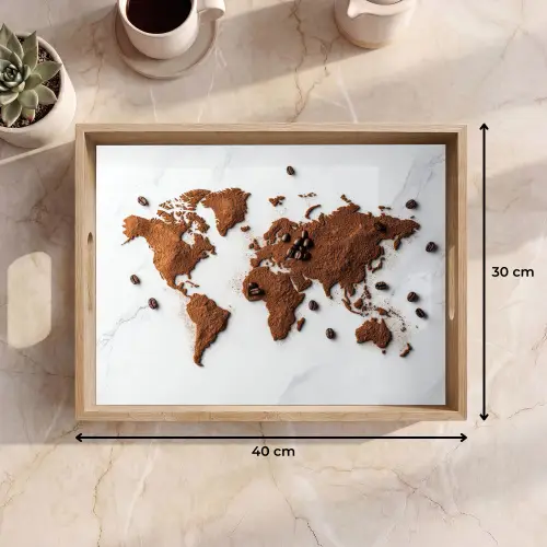 Wereldkaart - Koffie - Marmer Dienblad Rechthoek middel -USP_Formaat