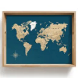 Wereldkaart - Donkerblauw - Beige Dienblad Rechthoek middel -z3d_shopping
