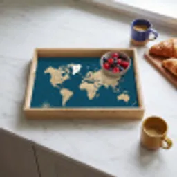 Wereldkaart - Donkerblauw - Beige Dienblad Rechthoek middel -sfeer2