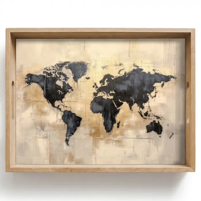 Wereldkaart - Goud - Zwart - Abstract Dienblad Rechthoek middel -z3d_shopping