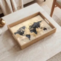 Wereldkaart - Goud - Zwart - Abstract Dienblad Rechthoek middel -sfeer1