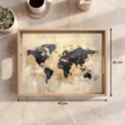 Wereldkaart - Goud - Zwart - Abstract Dienblad Rechthoek middel -USP_Formaat