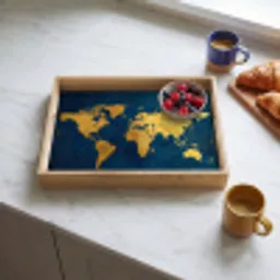 Wereldkaart - Goud - Donkerblauw Dienblad Rechthoek middel -sfeer2