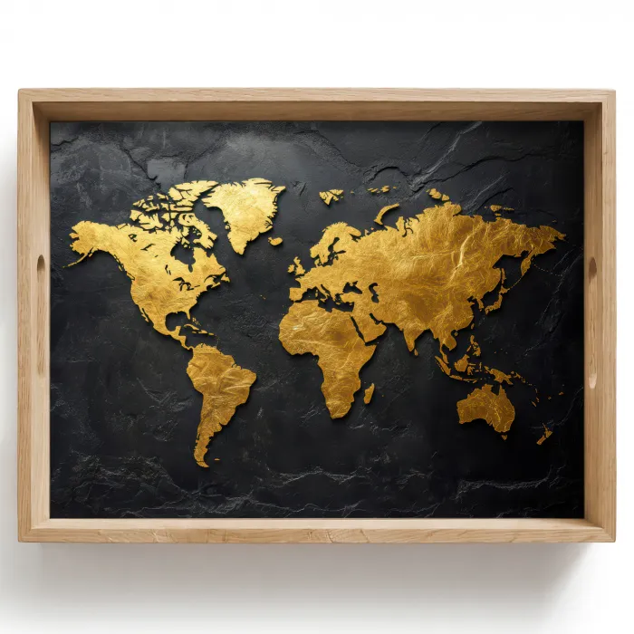 Wereldkaart - Goud - Steen Dienblad Rechthoek middel -z3d_shopping