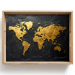 Wereldkaart - Goud - Steen Dienblad Rechthoek middel -z3d_shopping