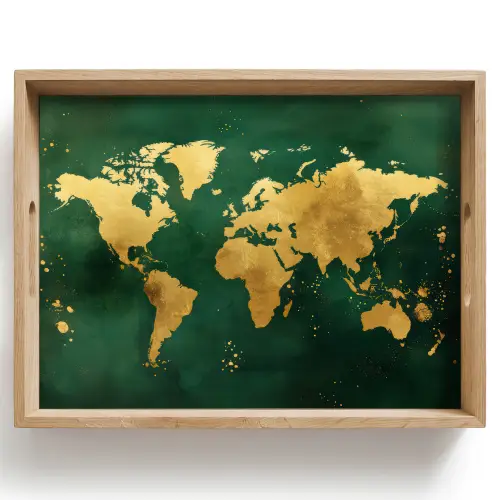 Wereldkaart - Groen - Goud Dienblad Rechthoek middel -z3d_shopping