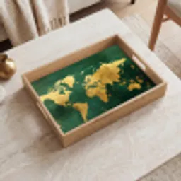 Wereldkaart - Groen - Goud Dienblad Rechthoek middel -sfeer1
