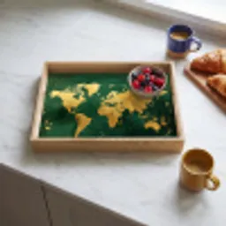 Wereldkaart - Groen - Goud Dienblad Rechthoek middel -sfeer2