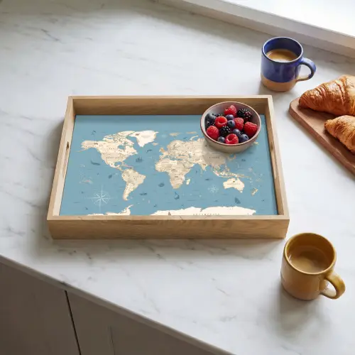 Wereldkaart - Oceaan - Realistisch - Blauw Dienblad Rechthoek middel -sfeer2