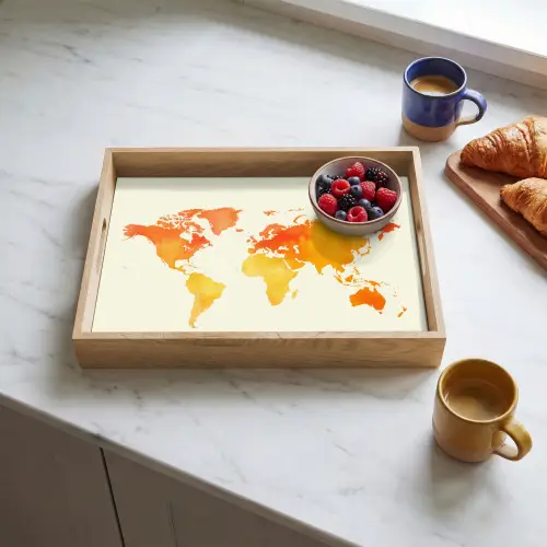 Wereldkaart - Oranje - Kleurrijk Dienblad Rechthoek middel -sfeer2