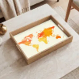 Wereldkaart - Oranje - Kleurrijk Dienblad Rechthoek middel -sfeer1
