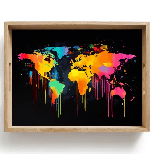 Wereldkaart - Verf - Kleurrijk - Graffiti - Wereld Dienblad Rechthoek middel -z3d_shopping
