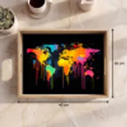 Wereldkaart - Verf - Kleurrijk - Graffiti - Wereld Dienblad Rechthoek middel -USP_Formaat