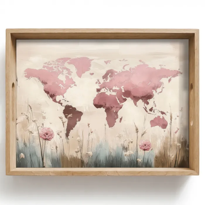 Wereldkaart - Roze - Bloemen Dienblad Rechthoek middel -z3d_shopping