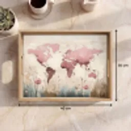 Wereldkaart - Roze - Bloemen Dienblad Rechthoek middel -USP_Formaat
