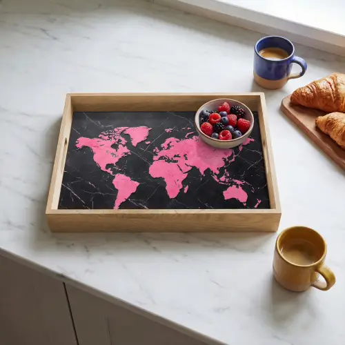 Wereldkaart - Roze - Marmer Dienblad Rechthoek middel -sfeer2