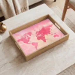 Wereldkaart - Roze - Vaag Dienblad Rechthoek middel -sfeer1