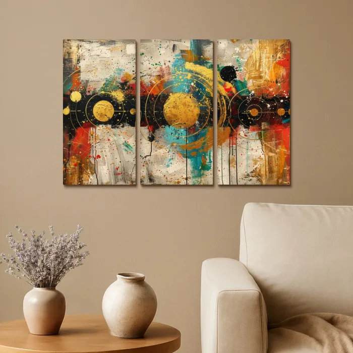 Abstract - Goud - Vormen Canvas - Meerluiken 3 luik klein -sfeer1