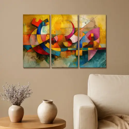 Kleurrijk - Geometrisch - Abstract Canvas - Meerluiken 3 luik klein -sfeer1