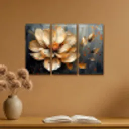 Bloem - Goud - Abstract - Verf Canvas - Meerluiken 3 luik klein -sfeer5