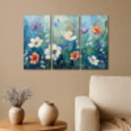Bloemen - Kleurrijk - Blauw - Natuur Canvas - Meerluiken 3 luik klein -sfeer1