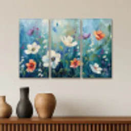 Bloemen - Kleurrijk - Blauw - Natuur Canvas - Meerluiken 3 luik klein -sfeer3