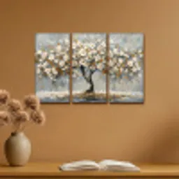 Boom - Abstract - Wit - Bloesem Canvas - Meerluiken 3 luik klein -sfeer5