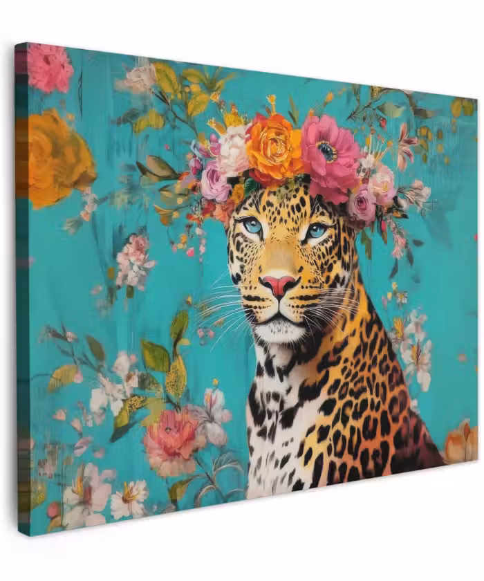 Canvas Print - Leopard - Flowers - Crown