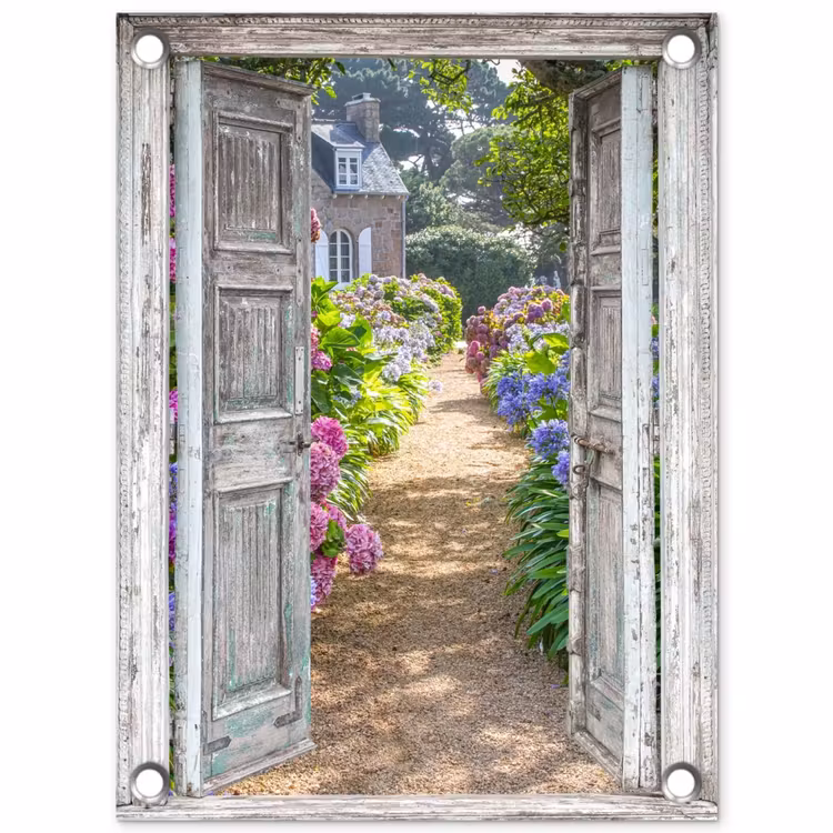 Garden Poster - Door to a flower garden — 1