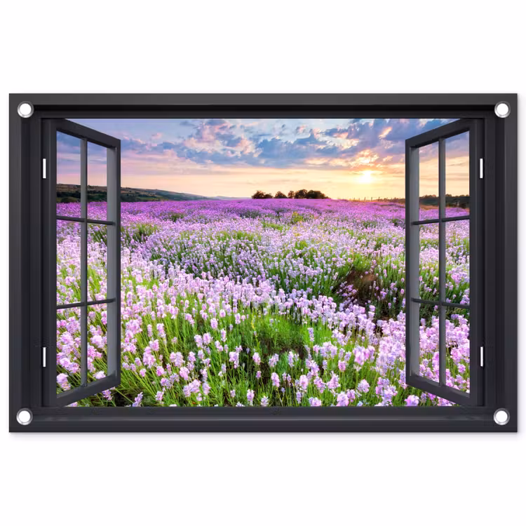 Garden Poster - View of Lavender Field at Sunset — 1