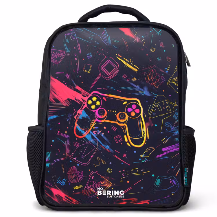 Kids' Backpacks Black - Gamer world in neon style — 1