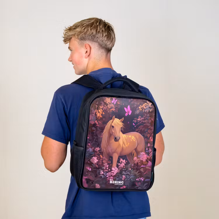 Kids' Backpacks Black - Horse - Flowers - Purple - Butterfly — 3