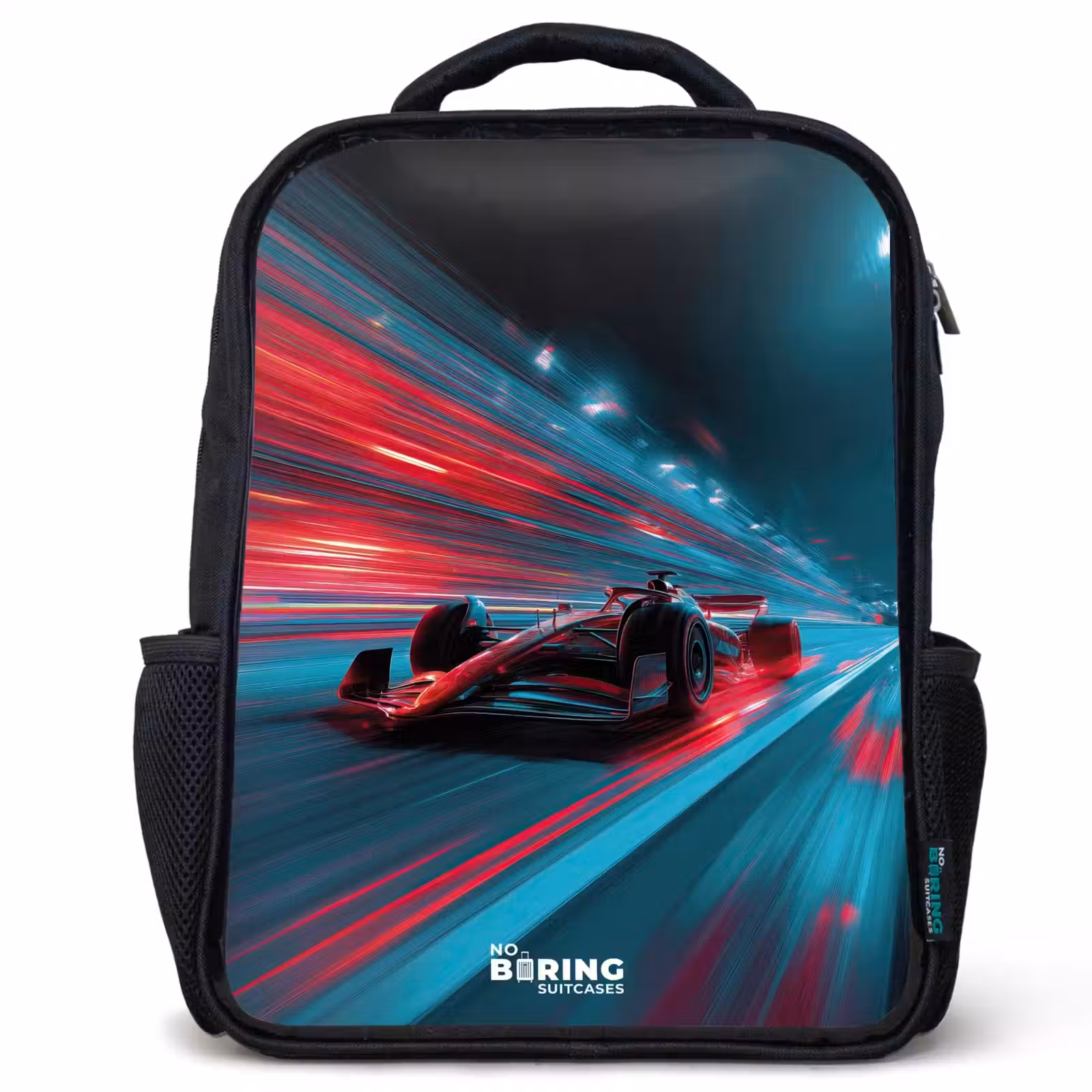 Kids' Backpacks Black - Race car - Track - Neon - Lighting — 1